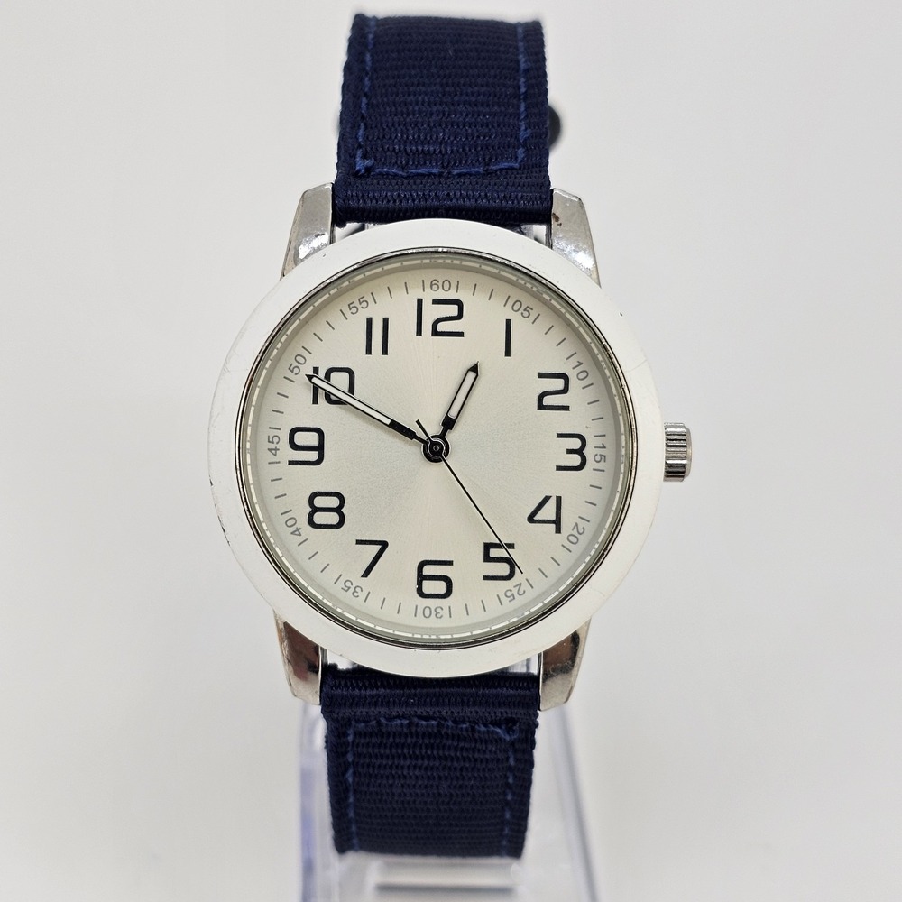 38MM Men's Watch Gray Dial New Navy Blue Canvas Bands‎ New Battery